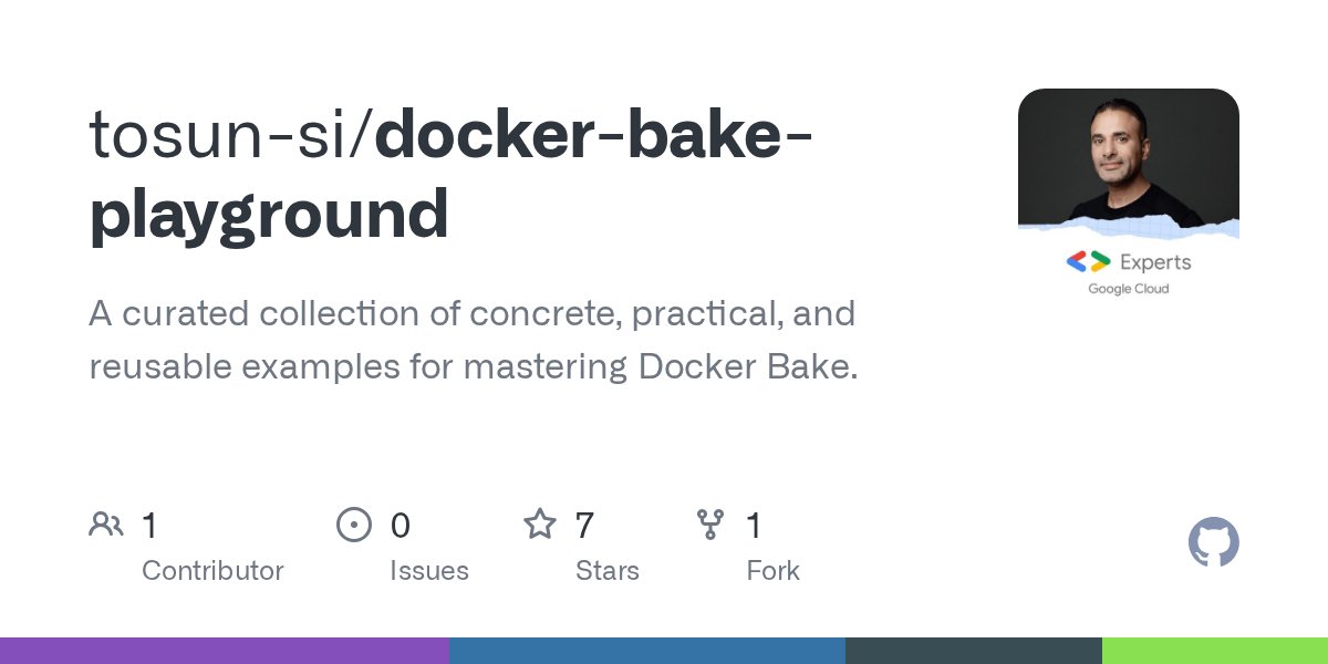 MazlumTosun3's tweet card. A curated collection of concrete, practical, and reusable examples for mastering Docker Bake. - tosun-si/docker-bake-playground