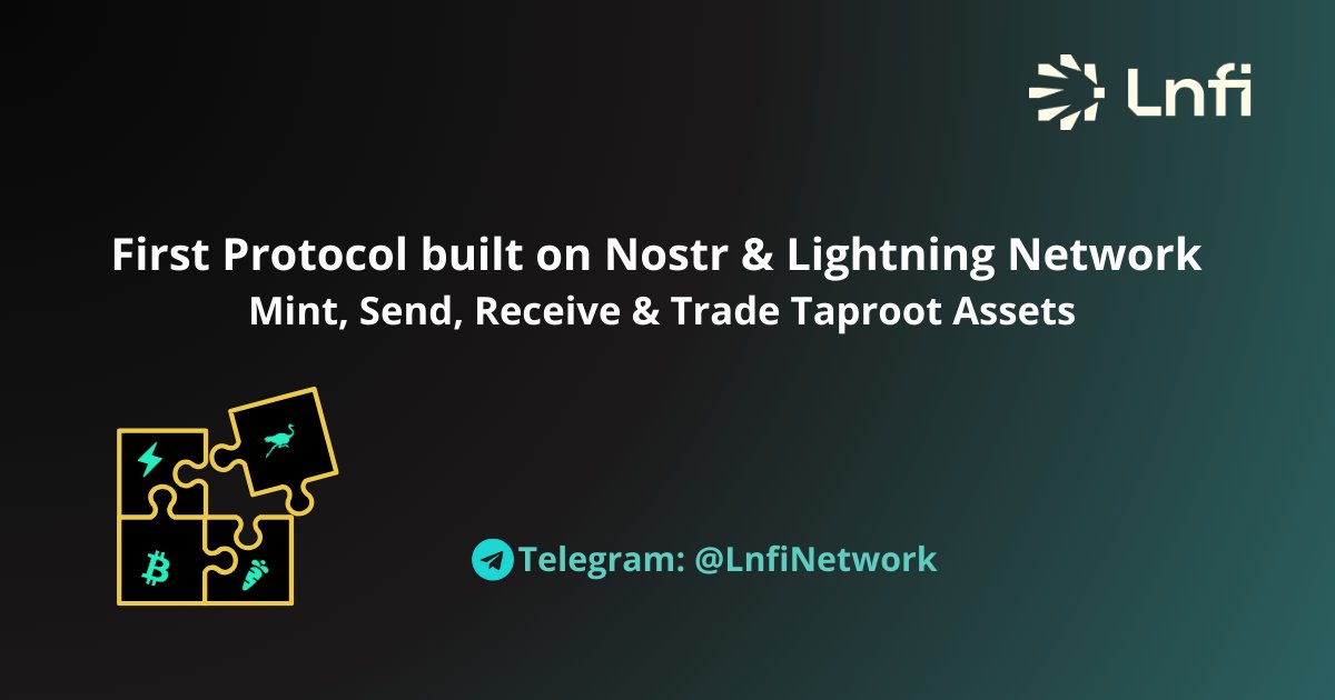 LnfiNetwork's tweet card. Lnfi is the first Protocol built on Nostr & Lightning Network, supporting mint, send, receive, trade Taproot Assets. Powering zero-network fees, super-fast transactions, and offers one of the lowest...