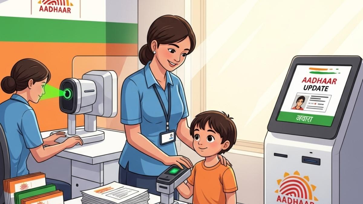 mathrubhumieng's tweet card. UIDAI offers free Aadhaar biometric updates (fingerprints, iris, photo) for children aged 5-17. Ensure access to govt. schemes & benefits. Update by Sept 30, 2026.
