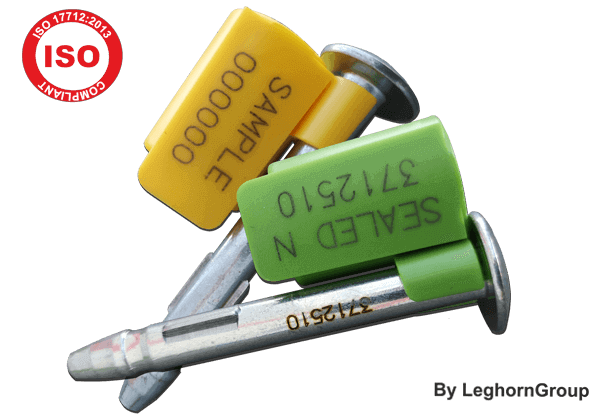 LeghornGroup's tweet card. High Security Container Bolt Seal ISO17712: 2013 approved, LASER printing, Bar-code option, RFID option, Client logo on request.