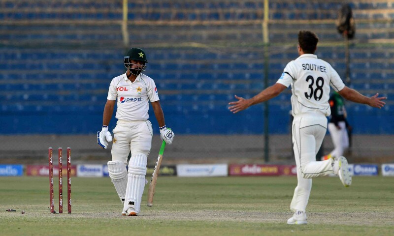 _FarhanAnsari_'s tweet card. Tim Southee dismissed opener Abdullah Shafique while Ish Sodhi bowled nightwatchman Mir Hamza .