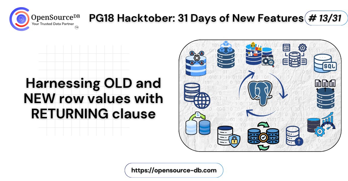opensource_db's tweet card. Welcome to the Day13 of the PG18 Hacktober !! PostgreSQL 18 introduces a powerful enhancement to DML operations: the ability […]
