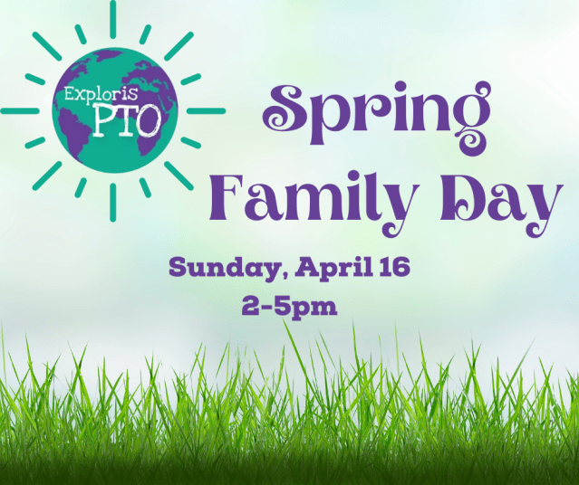 ExplorisPTO's tweet card. Exploris Spring Family Day is NEXT WEEKEND!!! +Food Pantry Request, Teachers in Need, Parents Night Out and Screenagers