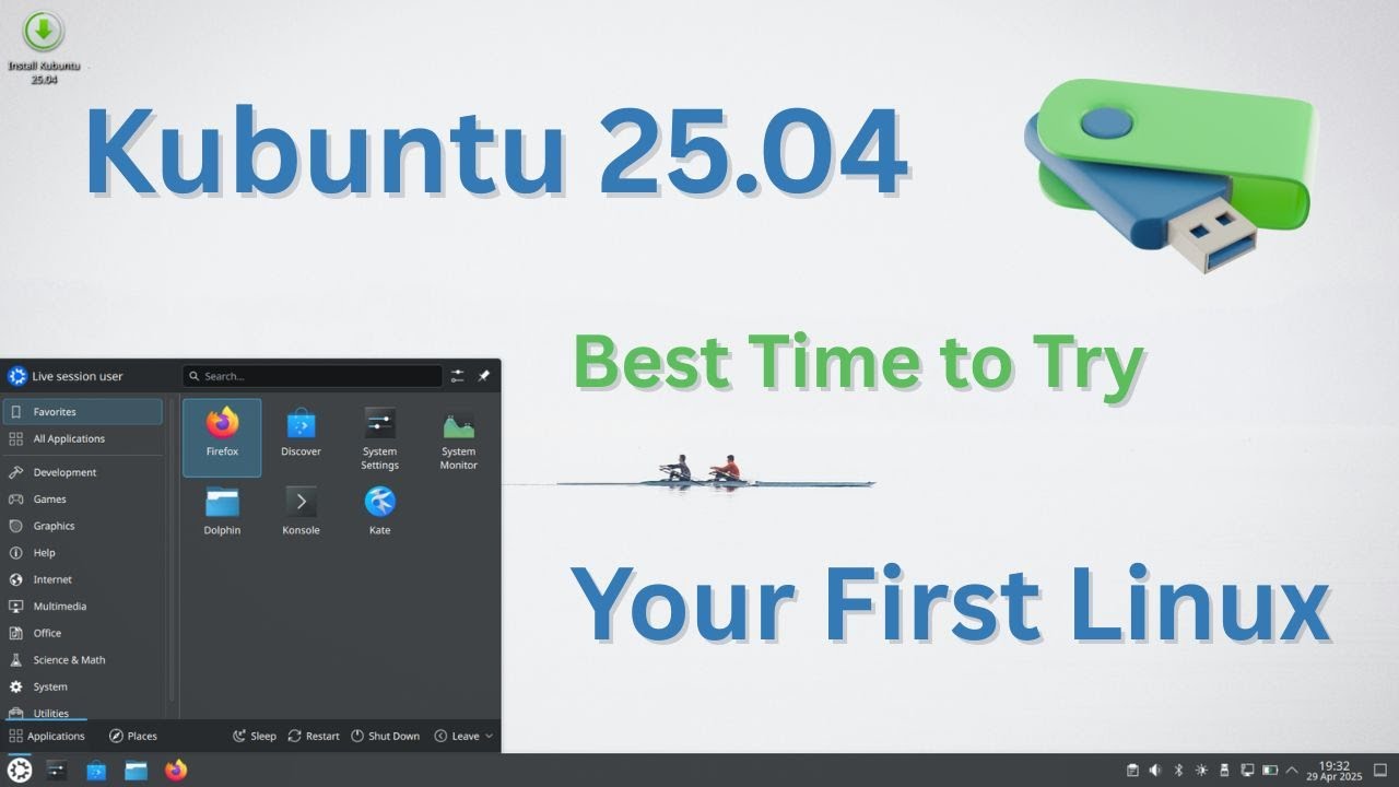 open_tux's tweet card. Time to Try Your First Linux | Kubuntu 25.04 Persistent Live