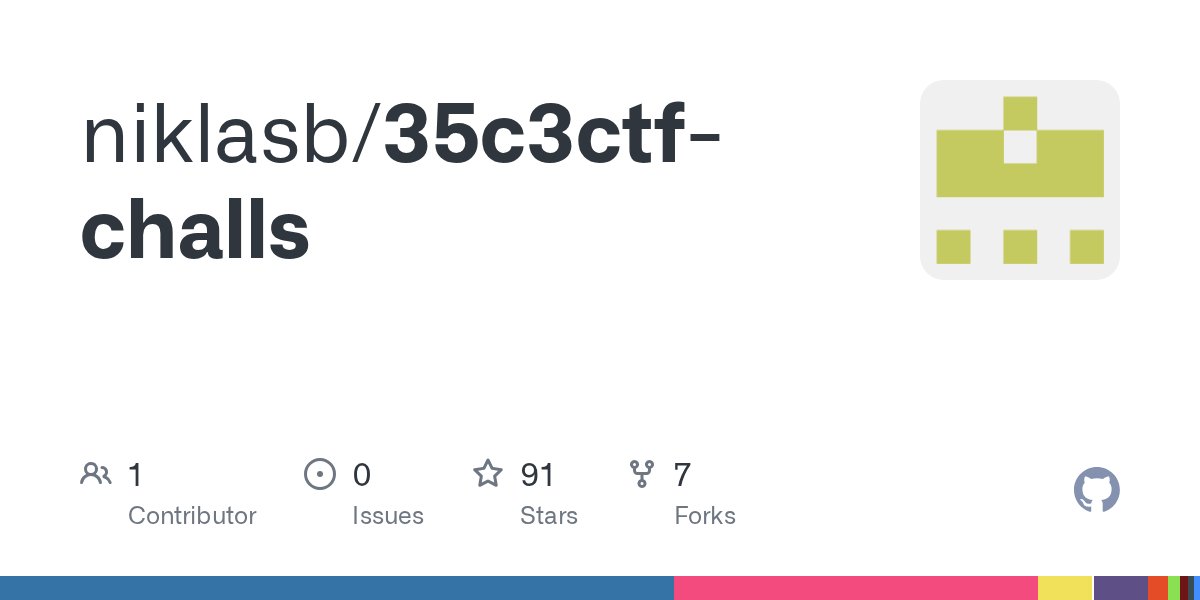 _niklasb's tweet card. Contribute to niklasb/35c3ctf-challs development by creating an account on GitHub.