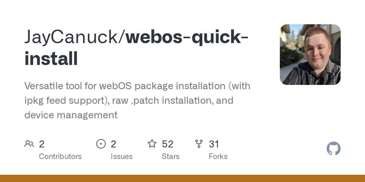 CanuckCoding's tweet card. Versatile tool for webOS package installation (with ipkg feed support), raw .patch installation, and device management - JayCanuck/webos-quick-install