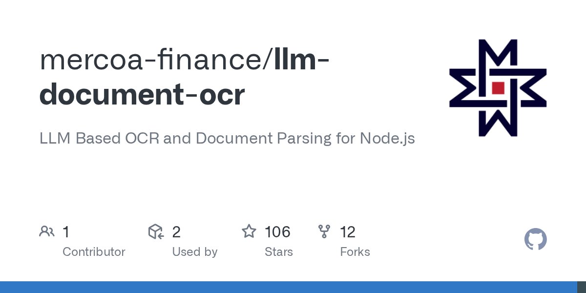 SandeepDinesh's tweet card. LLM Based OCR and Document Parsing for Node.js. Contribute to mercoa-finance/llm-document-ocr development by creating an account on GitHub.
