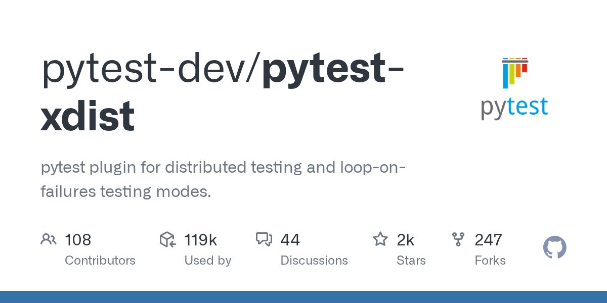 k_furusho_'s tweet card. pytest plugin for distributed testing and loop-on-failures testing modes. - GitHub - pytest-dev/pytest-xdist: pytest plugin for distributed testing and loop-on-failures testing modes.