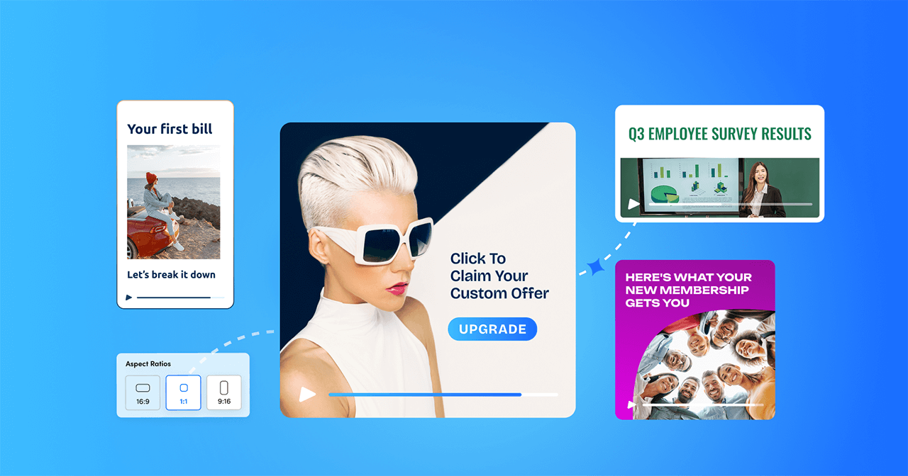 idomoo's tweet card. AI video makes video creation fast. Enterprise AI Video makes it accurate, on brand and scalable to your entire organization. See how it works with examples.