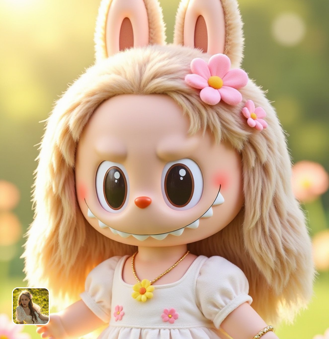 myshell_collab's tweet card. Upload your photo and instantly transform it into an adorable Labubu-style character. Experience the playful POP MART charm with a single click.