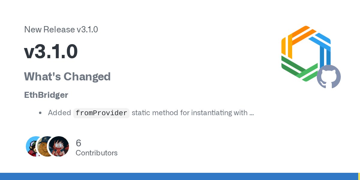 ArbitrumDevs's tweet card. What's Changed EthBridger Added fromProvider static method for instantiating with a Provider (@spsjvc in #214) Added depositTo method for depositing via a retryable ticket, with option for a d...
