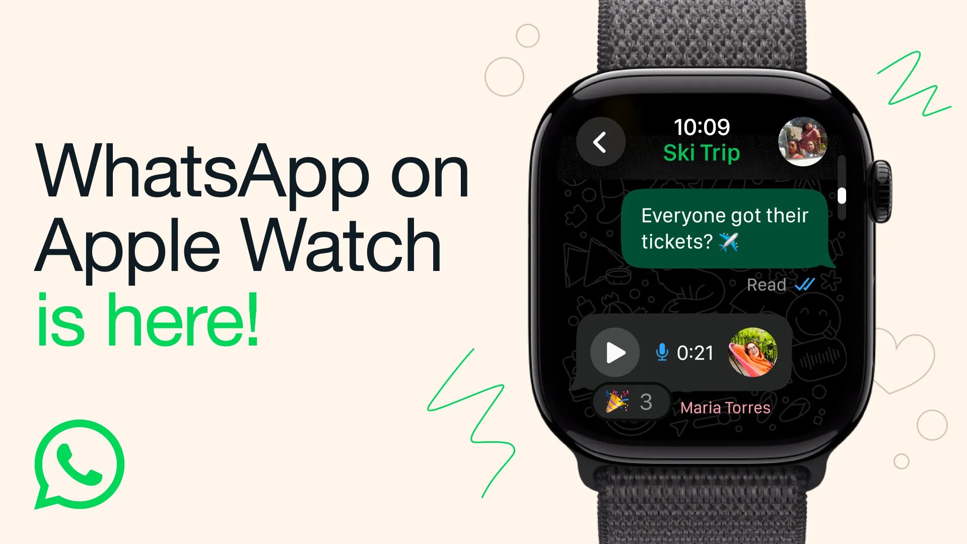 tech_trp's tweet card. Messages, voice notes, reactions — all from your Apple Watch.
