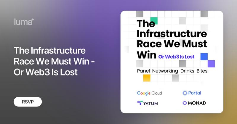 tatum_io's tweet card. Panel With Monad, Portal, Google and Tatum: Scaling for Real User Demand Followed by networking with bites and drinks organized by our partners at Google. In…