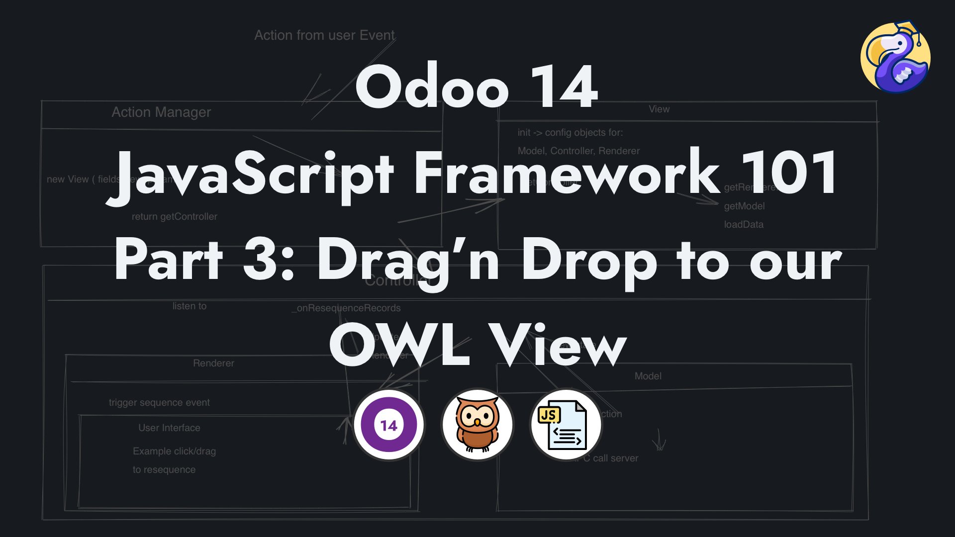 CodingDodo_'s tweet card. 3rd part of Odoo 14 JavaScript Tutorials series. Improving our hierarchical tree OWL View with Drag And Drop functionality to handle parents' change.