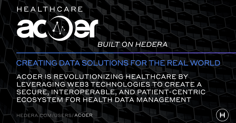 Hashgraphian's tweet card. Better healthcare through better data The team at Acoer are on a mission to revolutionize how health data is managed, shared, and utilized. To do this,…