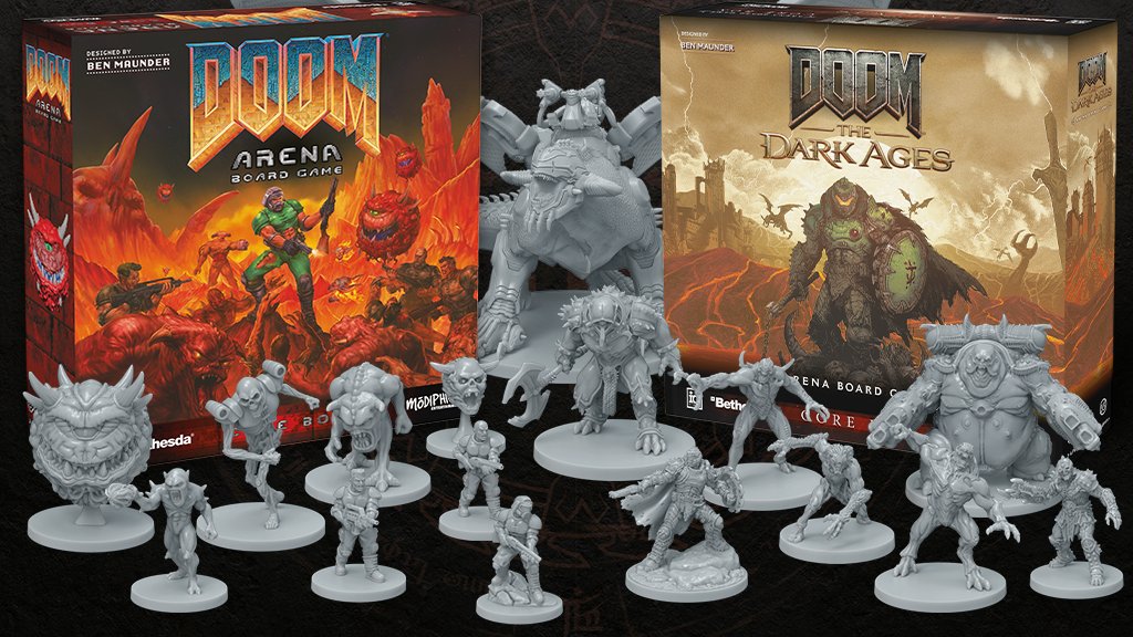 MarkusMorrice's tweet card. Two editions of the incomparable DOOM franchise brought to the tabletop in a board game; DOOM (1993) and DOOM: The Dark Ages.