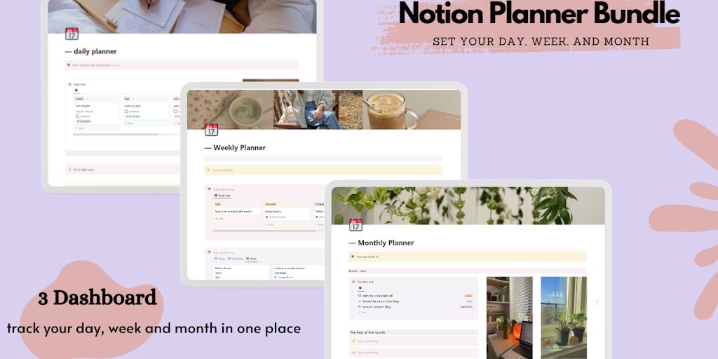 poonamwriting's tweet card. Notion Planner Bundle is a set of 3 Notion templates which include a daily planner, weekly planner, and monthly planner. You can fix your daily, weekly, and monthly routine with this bundle.