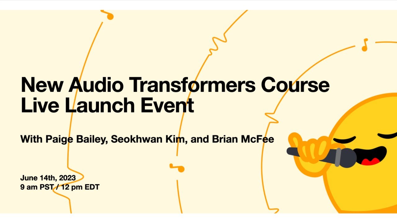 mariaKhalusova's tweet card. New Audio Transformers Course: Live Launch Event with Paige Bailey,...
