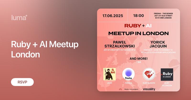 RubyEurope's tweet card. Is Ruby + AI the "ULTIMATE COMBO"? 🚀 We’ve been dreaming about a Ruby + AI meetup in London for a while. And it almost didn’t happen - until Fresha stepped in…