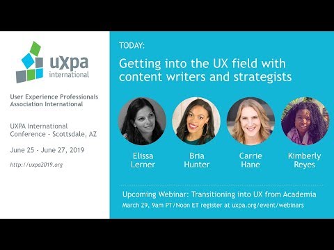UXPA_Int's tweet card. Getting into the UX field with content writers and strategists