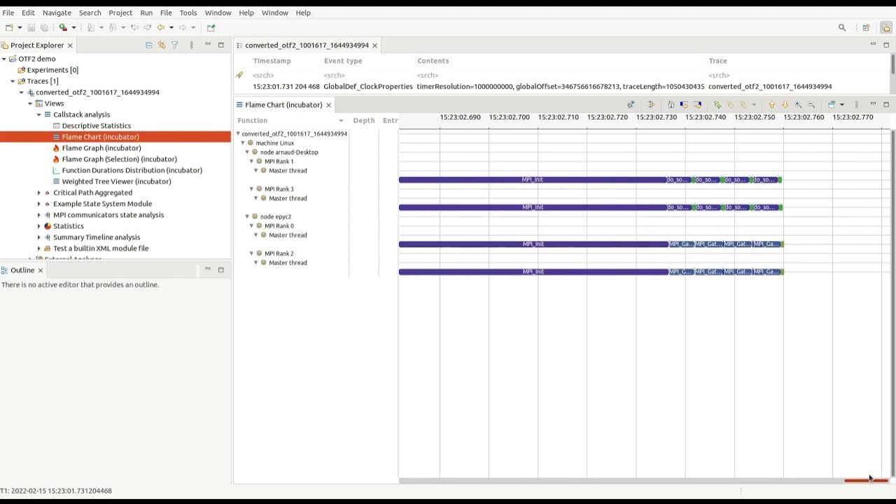 DavisTurlis's tweet card. OTF2 Demo in Trace Compass