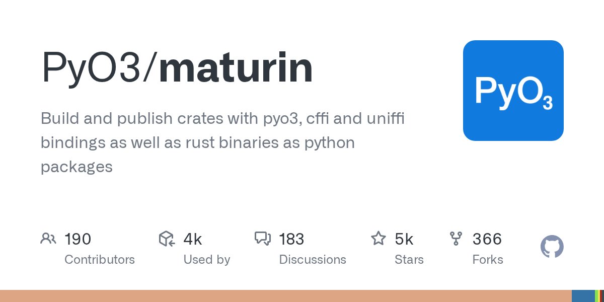 hiro_o918's tweet card. Build and publish crates with pyo3, cffi and uniffi bindings as well as rust binaries as python packages - PyO3/maturin
