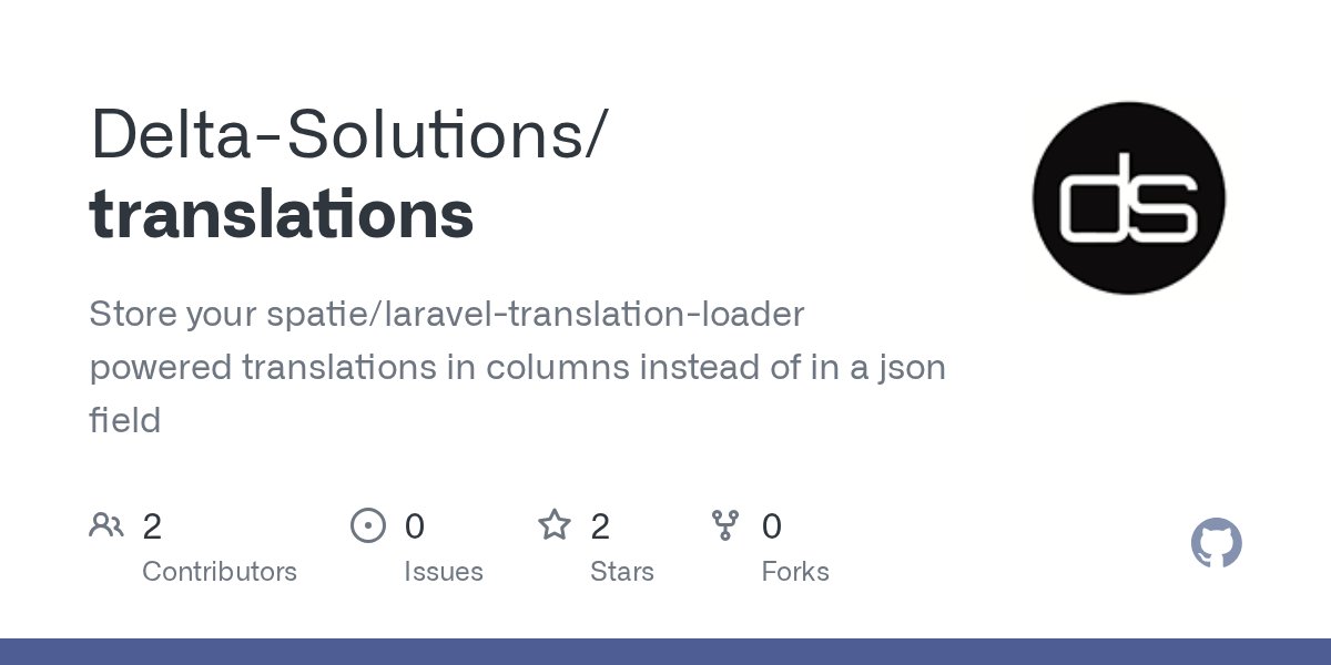 dietsedev's tweet card. Store your spatie/laravel-translation-loader powered translations in columns instead of in a json field - Delta-Solutions/translations