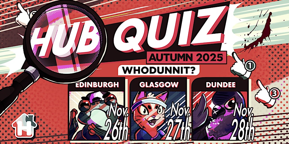 scottishgames's tweet card. The latest HubQuiz tour of Scotland brings the anachic 'pub quiz meets game show' to Glasgow, Edinburgh and Dundee in November 2025.
