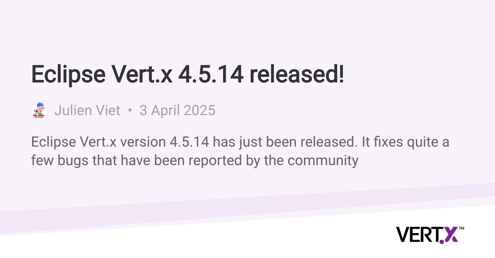 vertx_project's tweet card. Vert.x | Reactive applications on the JVM
