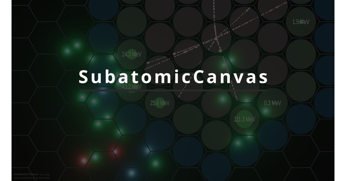 MelvilleTw's tweet card. SubatomicCanvasは、素粒子物理のシミュレーションができるアプリケーションです。 測定器のパーツを好きな場所に配置して好きな粒子を発生させる、Geant4を利用したシミュレーション結果を見ることができます。 現在ベータ版です。 シミュレーション結果は科学的な正しさを保証するものではありません。 現状はWindows(64bit)のみをサポートしています。 2023年8月12日より...