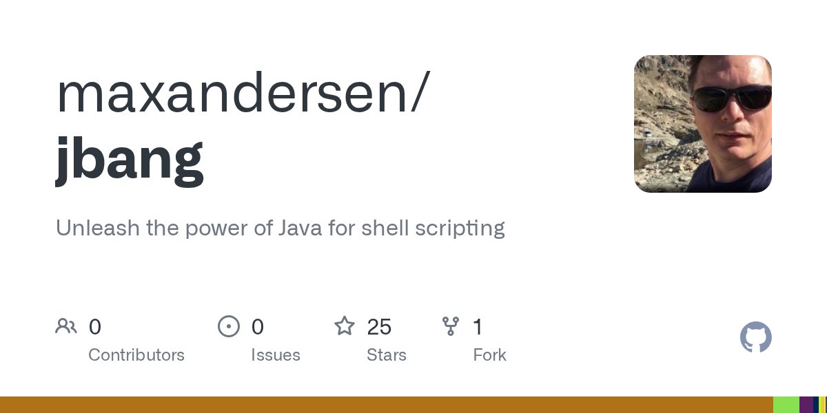 maxandersen's tweet card. Unleash the power of Java for shell scripting. Contribute to maxandersen/jbang development by creating an account on GitHub.