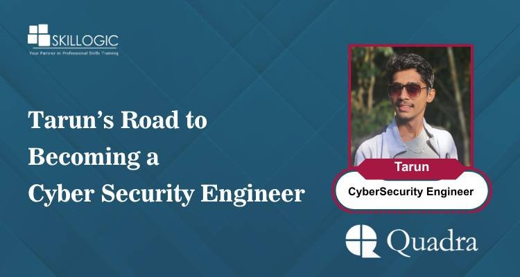 SkillogicKS's tweet card. Discover Tarun’s inspiring journey from a BCA student to a Cyber Security Engineer at Quadra Systems.net with SKILLOGIC’s hands-on training and mentorship.