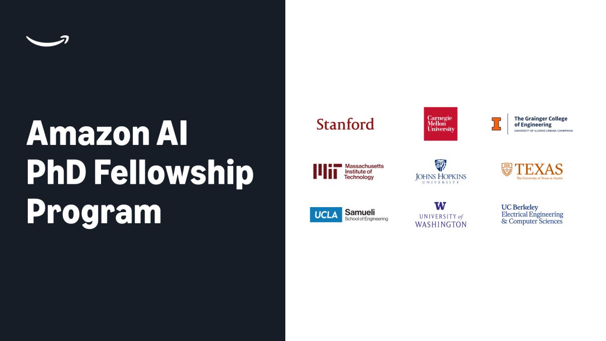 AmazonScience's tweet card. Initiative will fund over 100 doctoral students researching machine learning, computer vision, and natural-language processing at nine universities.