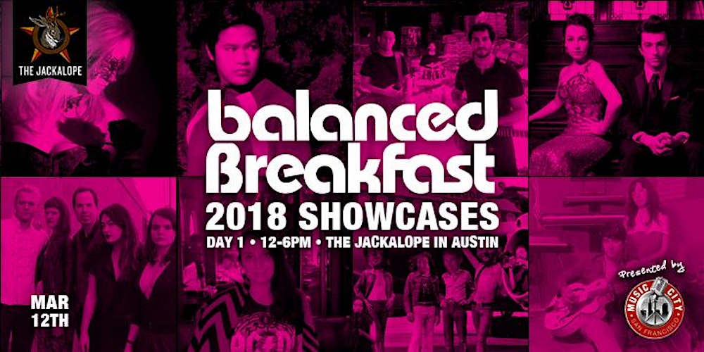 FreeSXSW's tweet card. Join Balanced Breakfast for showcase day 1 of 4, presented by Music City SF. We will feature 32 prominent bands from San Francisco, Seattle, Los Angeles, Austin. Don't miss any of the excitement...
