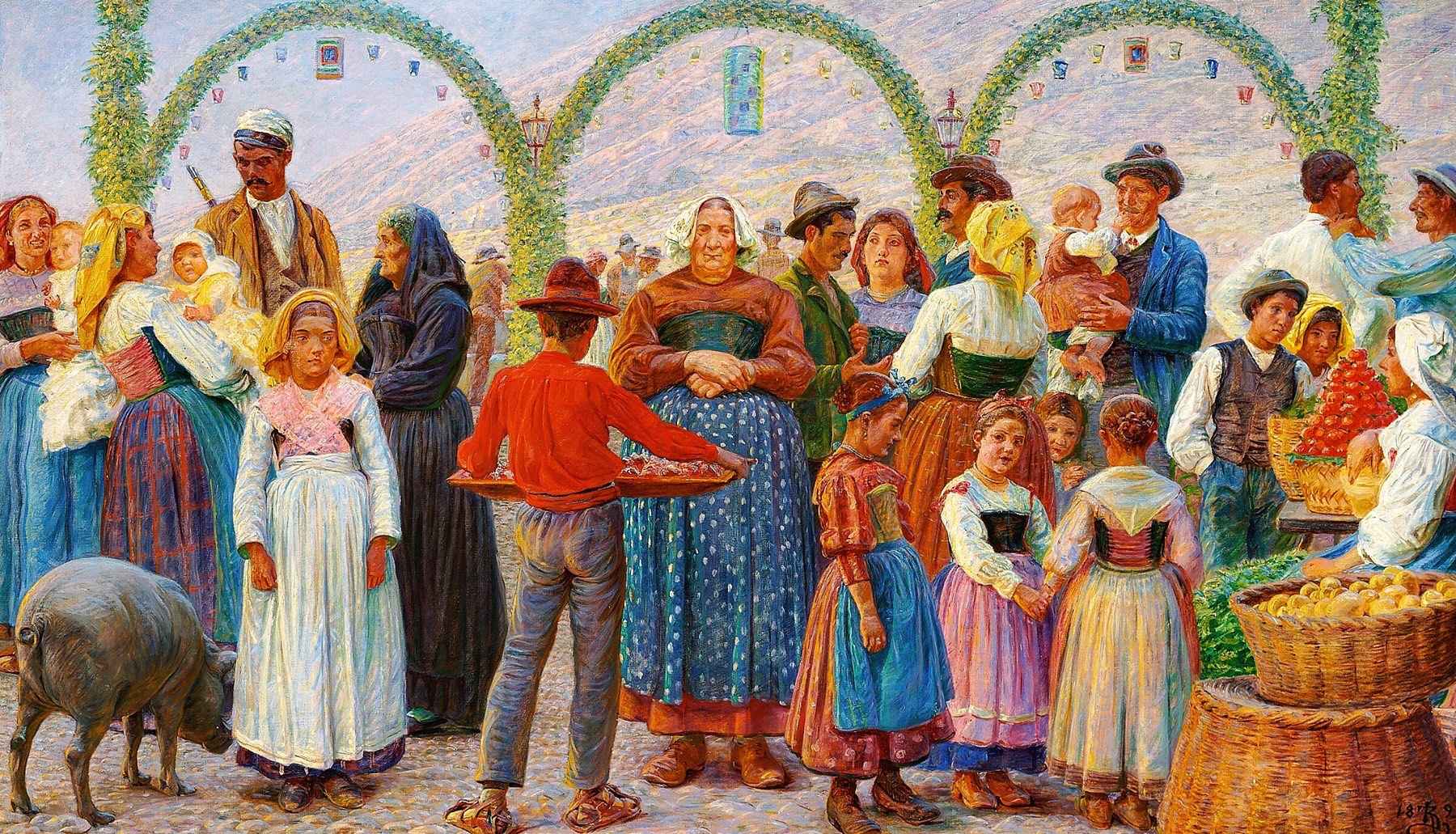jigidipuzzles's tweet card. (84 pieces jigsaw puzzle) The artwork in Today's Daily Jigsaw Puzzle is titled "Market in Civita d'Antino", and the artist is Kristian Zahrtmann ♥ Kristian Zahrtmann (Danish, 1843–1917) was a...