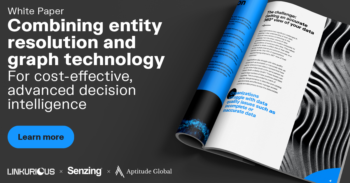 Linkurious's tweet card. Discover the role of entity resolution and how it enables organizations to paint a complete picture of siloed data points and their hidden relationships.