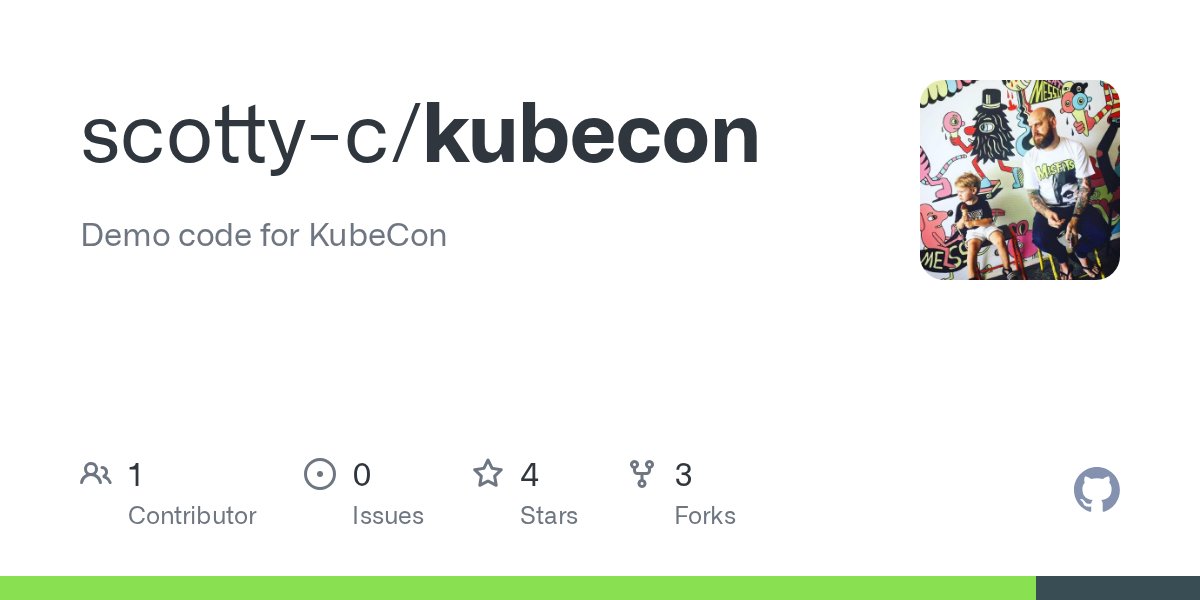 isrmsdn's tweet card. Demo code for KubeCon. Contribute to scotty-c/kubecon development by creating an account on GitHub.