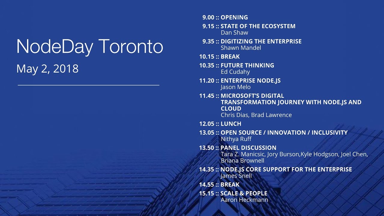 NodeSchoolTO's tweet card. Livestream: NodeDay Toronto 2018