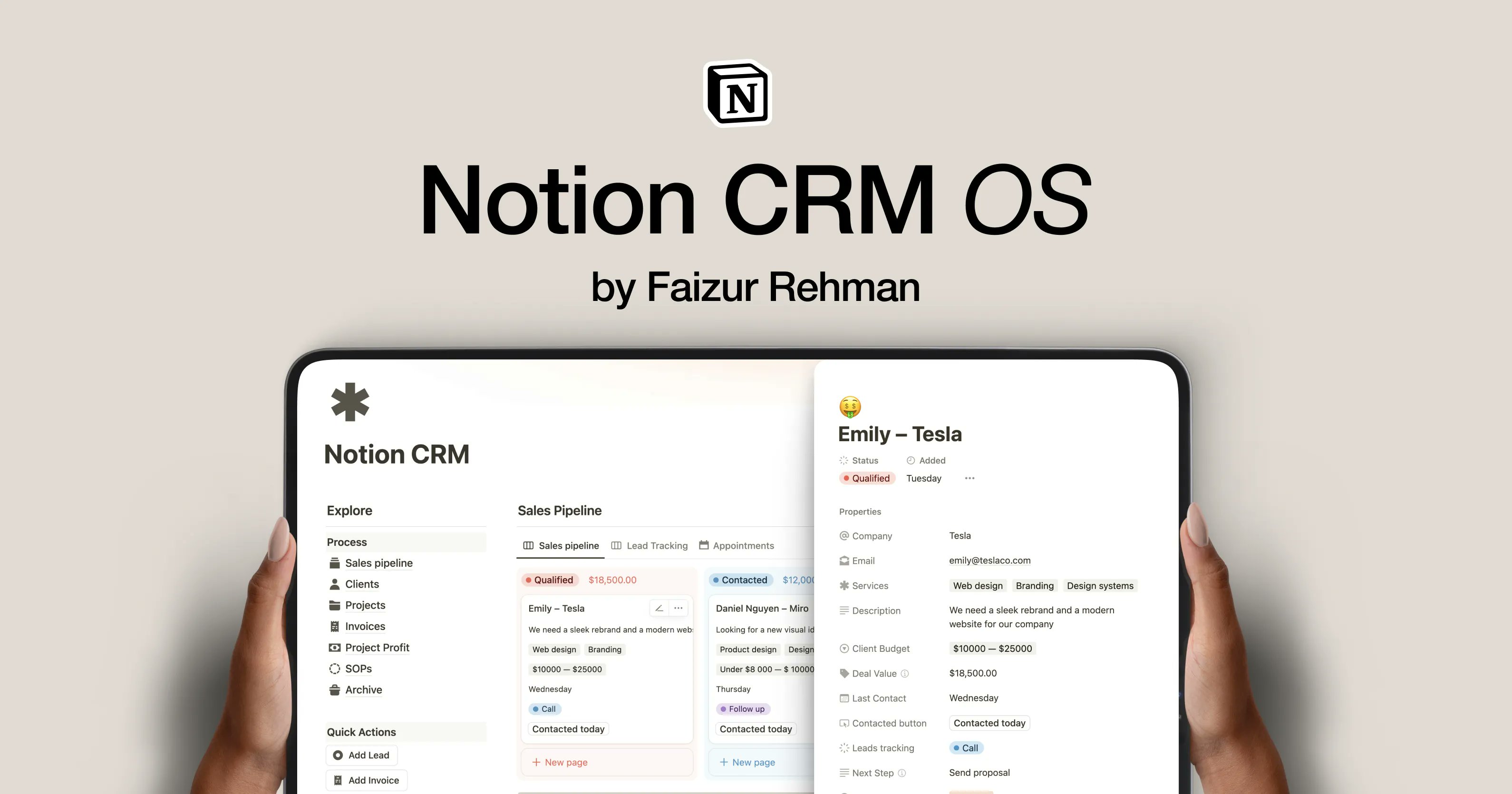 fazurrehman's tweet card. Notion CRM OS & Template for freelancing designers: Scale your business, track leads, automate follow-ups, manage clients, and get paid faster-all in one place!