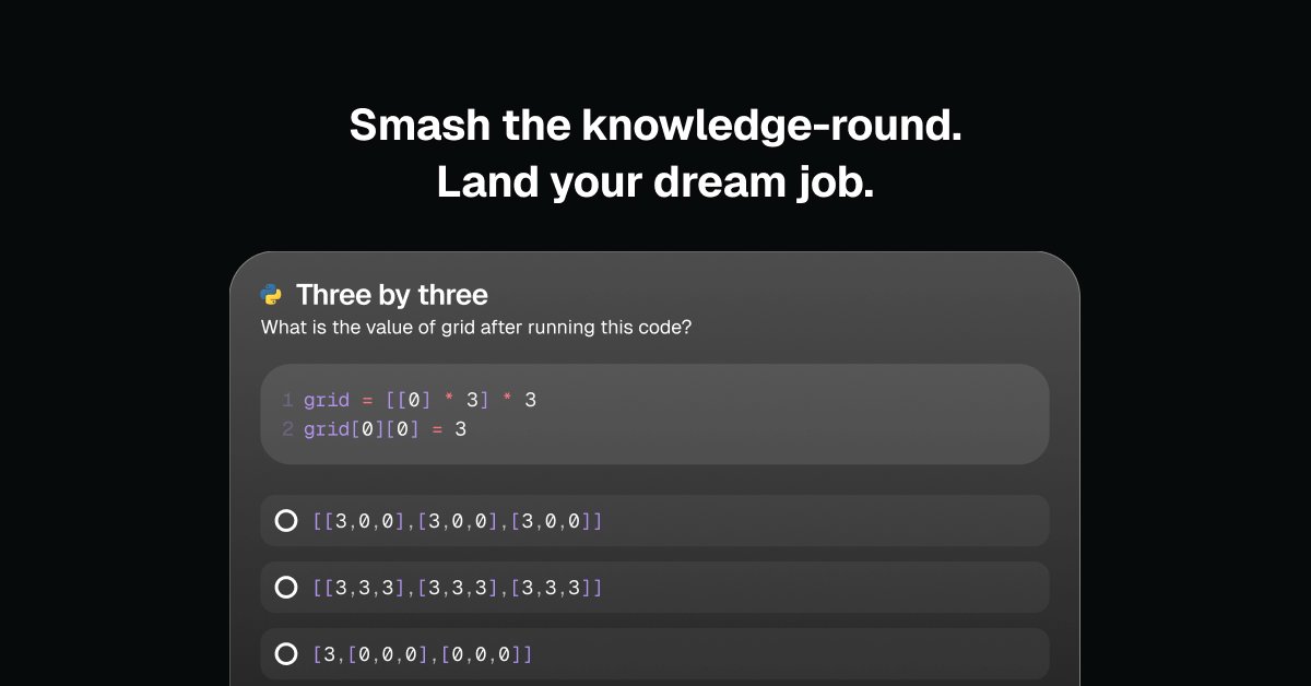 Andreas__Fertig's tweet card. Master tech interviews with 800+ questions, real problems & expert solutions. Practice algorithms, data structures & system design.
