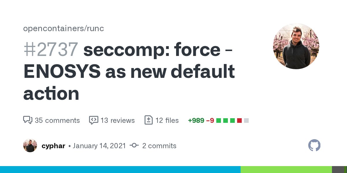 musllibc's tweet card. Having -EPERM is the default was a fairly significant mistake from a future-proofing standpoint in that it makes any new syscall return a non-ignorable error (from glibc's point of view). W...
