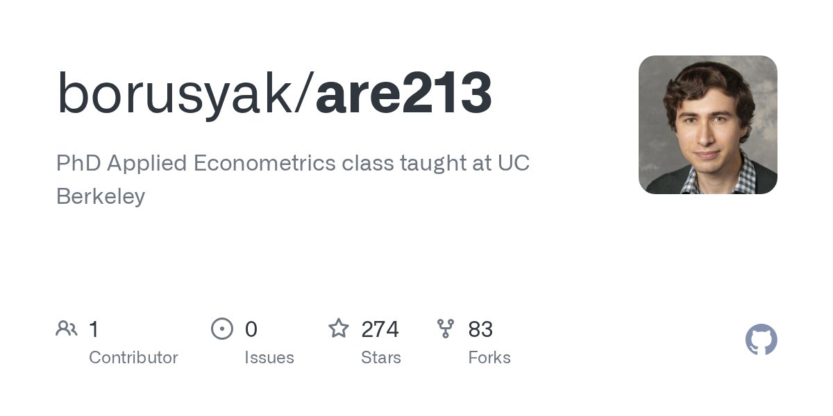 borusyak's tweet card. PhD Applied Econometrics class taught at UC Berkeley - borusyak/are213