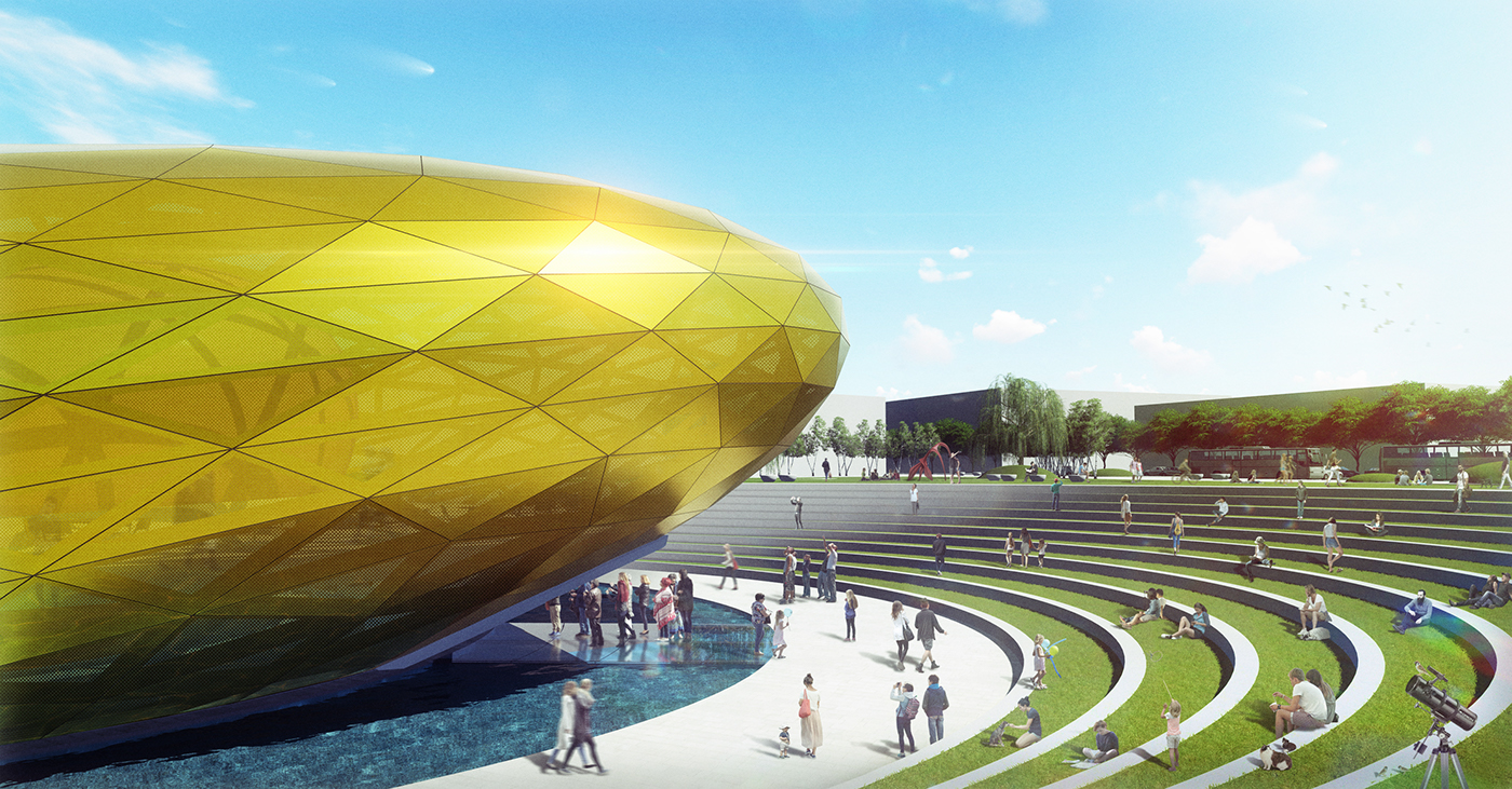 EL_Smull's tweet card. An awarded competition entry for Kırsehir Planetarium Competition in 2016.Planetarium and its surrounding is designed to resemble a meteor crash site...Also published in:http://www.yankodesign.com/...