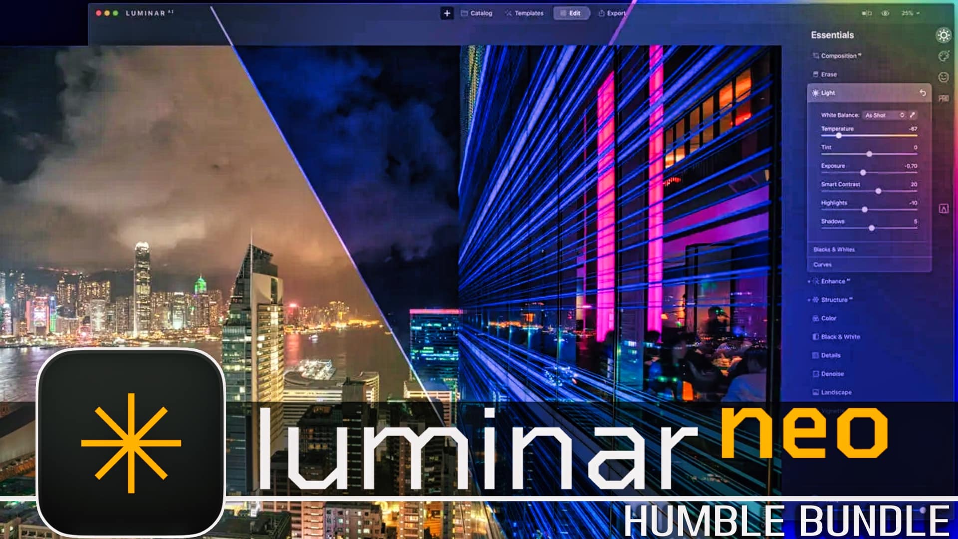 gamefromscratch's tweet card. The Luminar Neo Neon & Noir Humble Bundle contains the excellent Adobe photoshop/lightroom alternative Luminar Neo and more