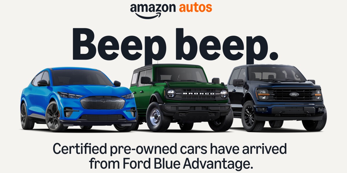 PodeanMTrack's tweet card. Customers can now browse, finance, and purchase Ford Blue Advantage certified pre-owned vehicles from participating Ford dealers on Amazon Autos.