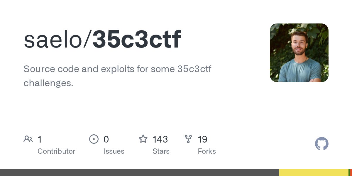 5aelo's tweet card. Source code and exploits for some 35c3ctf challenges. - saelo/35c3ctf