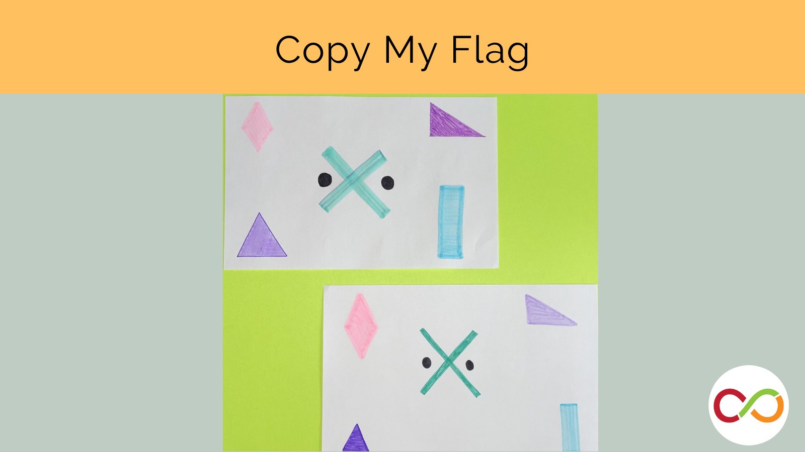 robertsonprog's tweet card. Students will practice their spatial language as they design and describe their geometric flags to their partner.