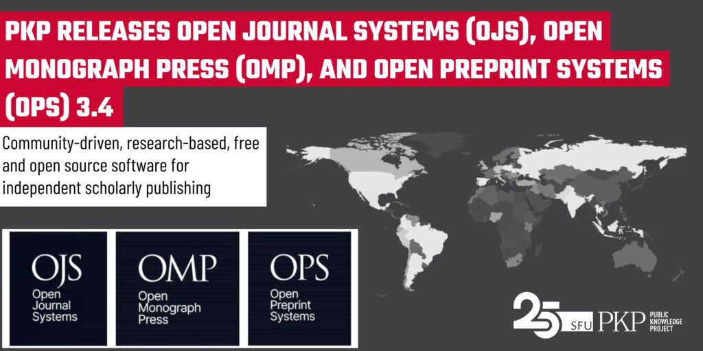 pkp's tweet card. PKP invites you to download, or upgrade to OJS, OMP, and OPS 3.4 to meet your independent scholarly publishing needs.