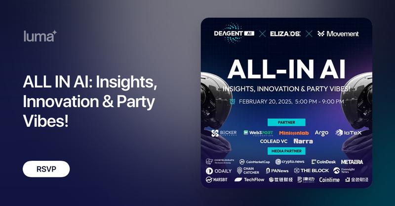 DeAgentAI's tweet card. 🔥DeAgentAI are co-hosting the biggest AI event with ElizaOS and Movement，an event with 200+ AI pioneers, Web3 trailblazers, and industry leaders. Over 10 AI…