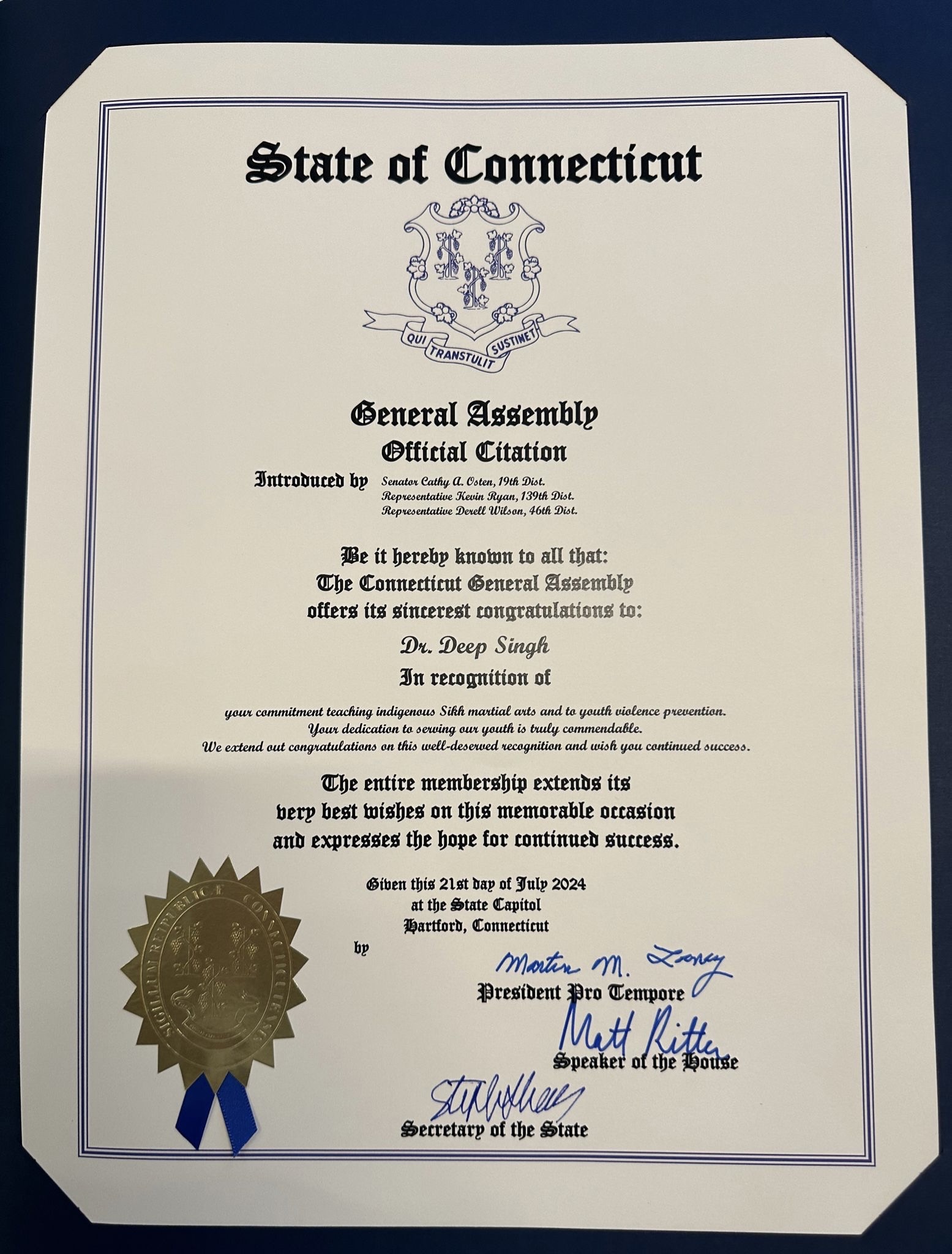 NewIndiaAbroadH's tweet card. कनेक्टिकट जनरल असेंबली ने डॉ. दीप सिंह को इसलिए सम्मानित किया